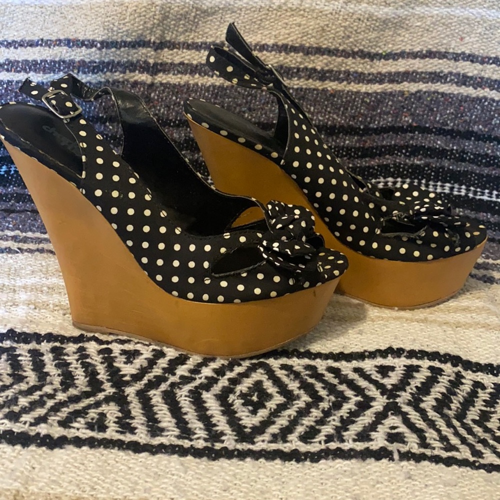 Charlotte Russe black and white polka dot wedges